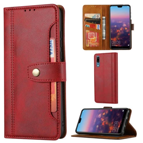 Funda de cuero con tapa horizontal con cierre de doblez y textura de becerro para Huawei P20
