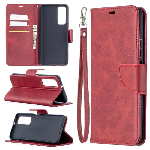 Para Huawei P Smart 2021 / Y7A Retro Cordero Textura Color Pure Horizontal Flip PU Funda de cuero con soporte y ranuras para tarjetas y Filtera (rojo)