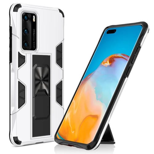 Para Huawei P40 Funda protectora magnética TPU + PC a prueba de golpes con soporte (blanco)