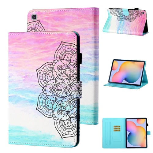 Estuche de Cuero Samsung Galaxy Tab a 10.1 (2019) T510/T515 Abatible Horizontal con Soporte y Ranura para Tarjeta (Mandala de Colores)