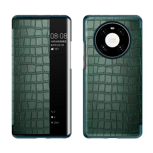 Para Huawei Mate 40 Textura de cocodrilo Ventana de pantalla Horizontal Flip Funda de cuero (verde)