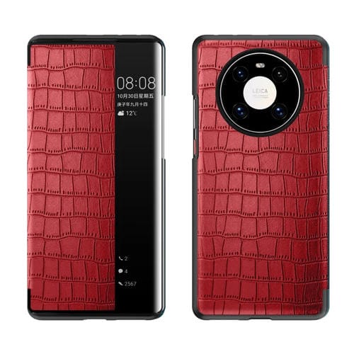 Para Huawei Mate 40 Cocodrilo Textura Ventana Ventana Horizontal Flip Funda de cuero (rojo)