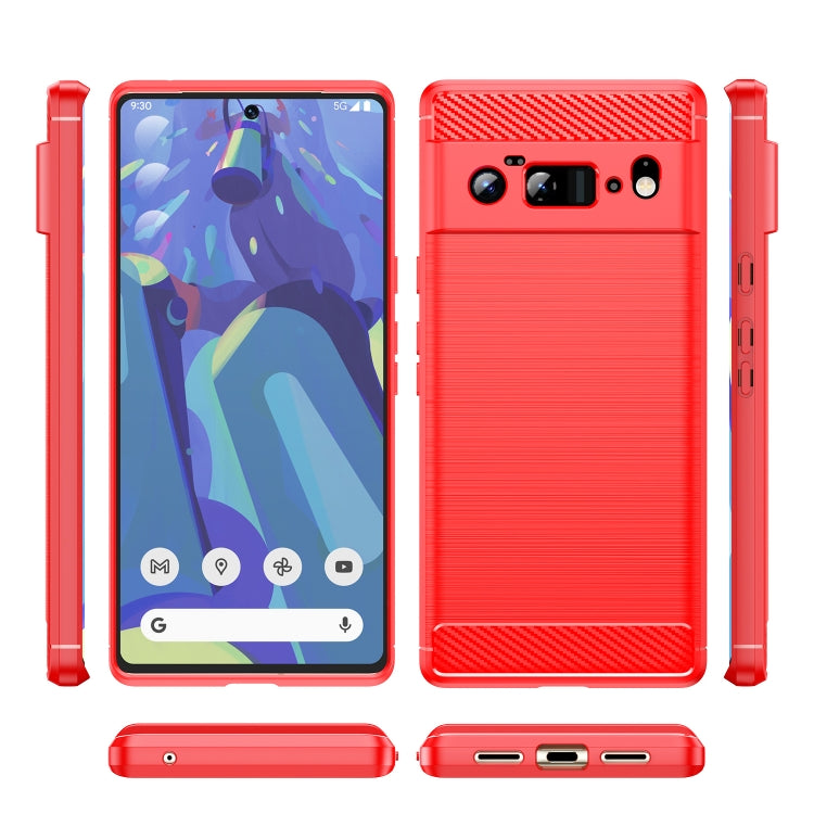 Para Google Pixel 6 Pro Cepillado Fibra de carbono TPU Funda (roja)
