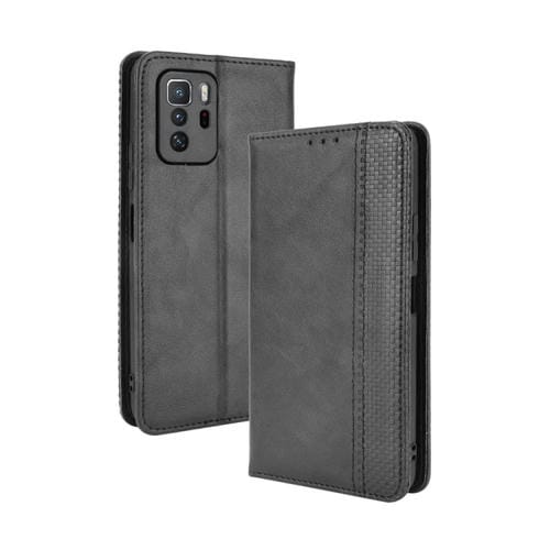 Para Xiaomi Redmi Note 10 Pro 5G / POCO X3 GT Hebilla magnética Retro Crazy Horse Texture Horizontal Flip Funda con soporte y ranuras para tarjetas (Negro)