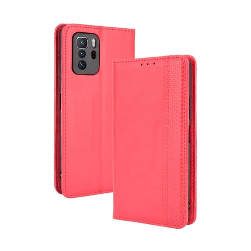 Para Xiaomi Redmi Note 10 Pro 5G / POCO X3 GT Hebilla magnética Retro Crazy Horse Texture Horizontal Flip Funda de cuero con soporte y ranuras de tarjetas y marco de fotos (rojo)