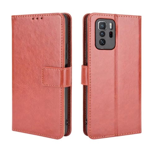 Para Xiaomi Redmi Note 10 Pro 5G / POCO X3 GT Crazy Horse Texture Horizontal Flip Funda de cuero con soporte y ranuras para tarjetas y cordón (marrón)