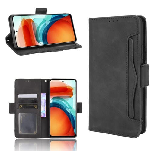 Para Xiaomi Redmi Note 10 PRO 5G / POCO X3 GT Siente de piel con patrón de pantorrilla Funda de cuero con soporte y ranuras para tarjetas y marco de fotos (negro)
