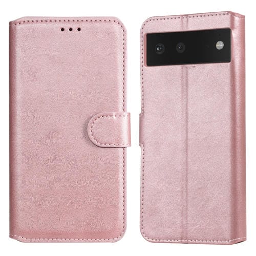 Caja clásica de la textura de la carne de becerro PU + TPU Funda de cuero de la flip horizontal con soporte y ranuras para tarjetas y billetera para Google Pixel 6 (oro rosa)