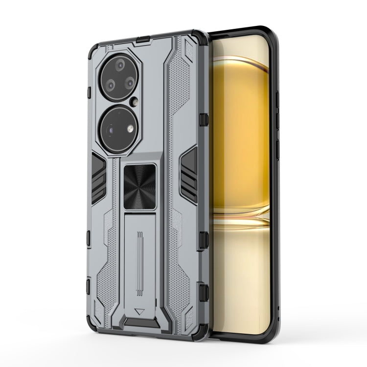 Para Huawei P50 Pro Supersonic PC + TPU Funda protectora a prueba de golpes con titular (gris)