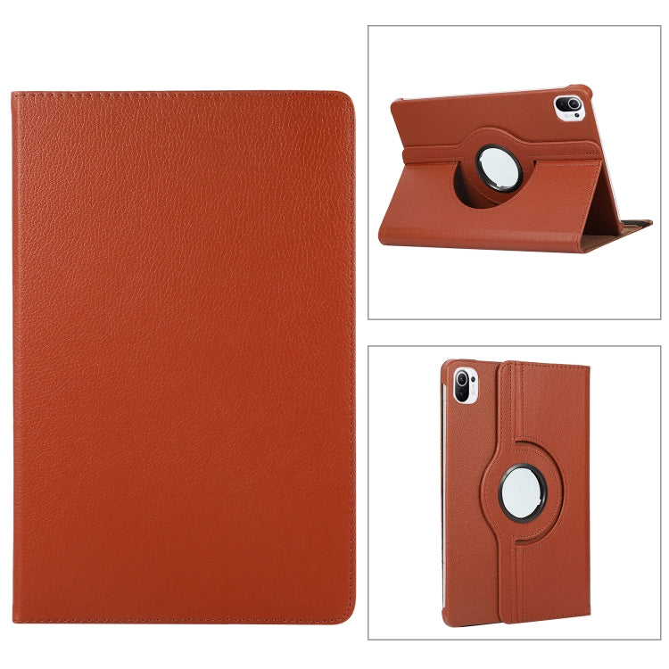Para Xiaomi Pad 5 Pro / Pad 5 360 grados Rotación Litchi Texture Funda de cuero con soporte (marrón)