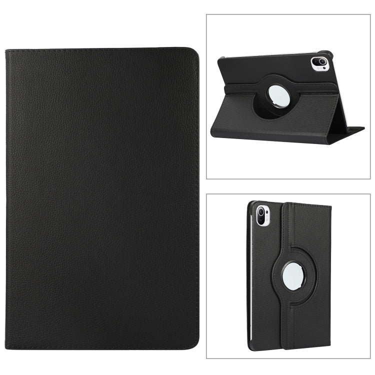 Para Xiaomi Pad 5 Pro / Pad 5 360 grados Rotación Litchi Texture Funda de cuero con titular (negro)