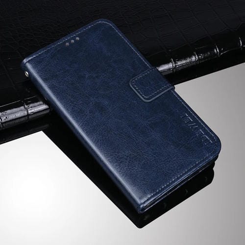 Idewei Crazy Horse Texture Horizontal Flip Funda de cuero con soporte y tragamonedas y billetera para Xiaomi Redmi 10 (azul)