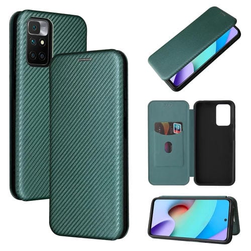 Textura de fibra de carbono Magnético Horizontal Flip TPU + PC + Funda de cuero PU con ranura para tarjeta para Xiaomi Redmi 10 (verde)