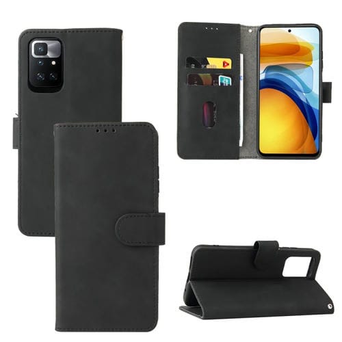 Color sólido de la piel Sienta la hebilla magnética Caja de cuero de la textura de la textura de la textura de la torna con el soporte y las tragamonedas de las tarjetas y la cartera para Xiaomi Redmi 10 (Negro)