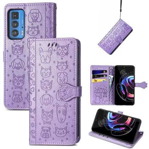 Funda de Cuero Motorola Edge 20 Pro con Soporte, Ranuras y Cordón (Púrpura)