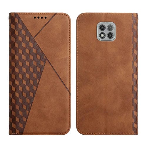 Para Motorola Moto G Power 2021 Diamond Pattern Splicing Splicing Siente Magnético Funda de cuero Horizontal Flip con Tarjetas y Tenedor y Cartera (Marrón)