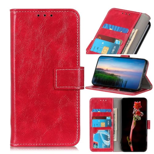 Funda de Cuero Retro para Motorola G Pure con Soporte, Ranuras para Tarjetas y Billetera (Rojo)