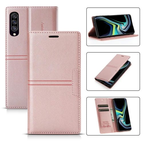 Funda para Samsung Galaxy A70 Dream Magnetic Sucion Business Horizontal Flip PU Cuero con Soporte y Ranura para Tarjeta y Billetera (Oro Rosa)