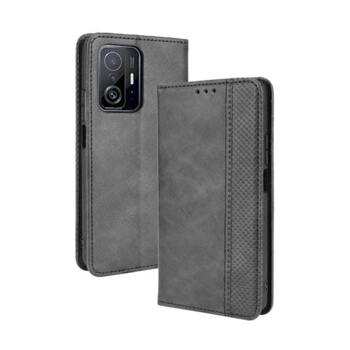 Para Xiaomi MI 11T / 11T Pro Magnetic Hebilla Retro Crazy Horse Texture Horizontal Flip Funda de cuero con soporte y ranuras para tarjetas y marco de fotos (negro)