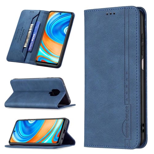 Para Xiaomi Redmi Note 9 Pro Max / Note 9 PRO / Note 9S Funda de cuero antirrobo de bloqueo de RFID magnético 9S con soporte y ranuras para tarjetas (azul)