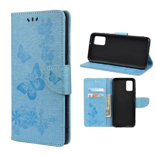 Para Xiaomi Redmi Note 11 Pro Butterfly grabado en relieve Horizontal Flip de cuero de la caja con ranura para tarjeta y soporte (azul)