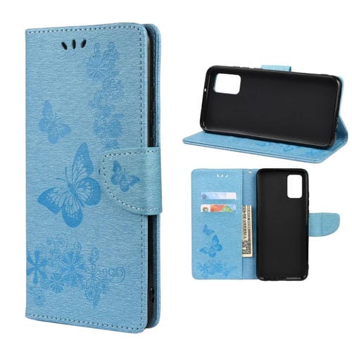Para Xiaomi Redmi Note 11 Mariposa en relieve Caja de cuero de Cuero Horizontal Flip con ranura para tarjeta y soporte (azul)