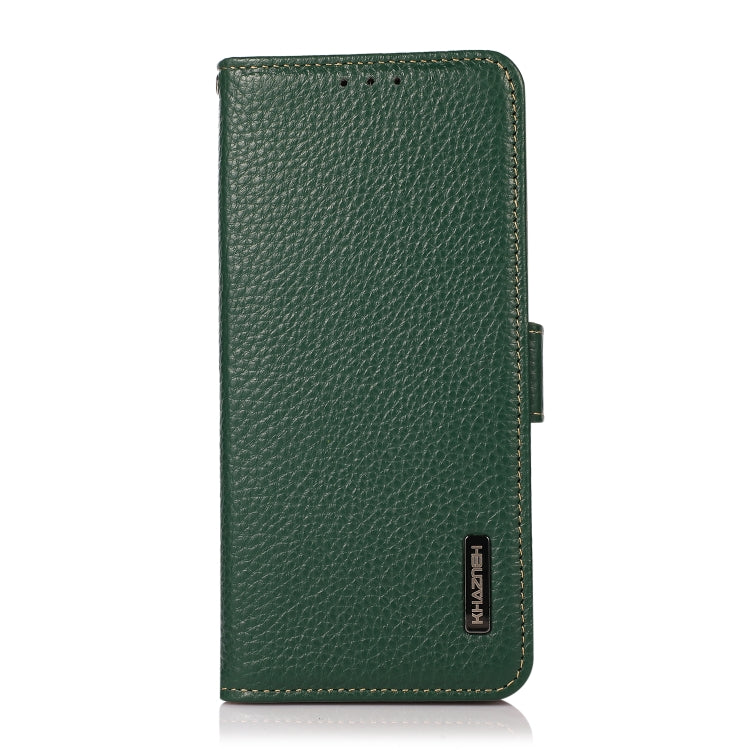 Caja del Teléfono Samsung Galaxy A03S 164mm Khazneh Side-Magntic Litchi Cuero Genuino Rfid (Verde)