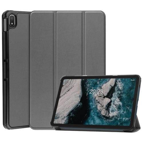 Para NOKIA T20 Three-Plegable Custer Texture Clee Tablet Funda (gris)