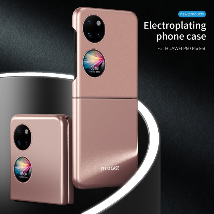Para Huawei P50 Pocket Skin siente la caja de teléfono galvanallada helada (oro rosa)