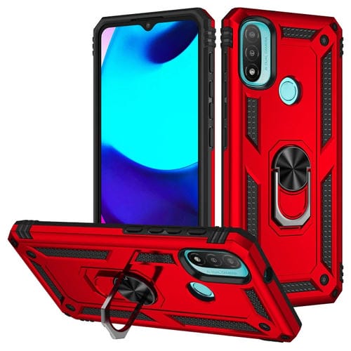 Funda para Motorola Moto E20 E30 E40 TPU a Prueba de Golpes con Titular PC (Rojo)
