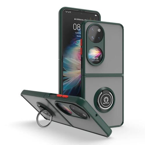 Funda híbrida para Huawei P50 P50 Q Shadow I con Ring Kickstand PC y TPU (Verde Oscuro)