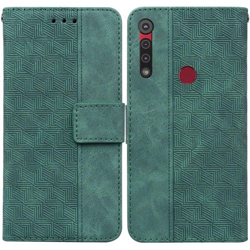 Para Motorola Moto G8 Play / One Macro Funda de cuero en relieve geométrico (verde)