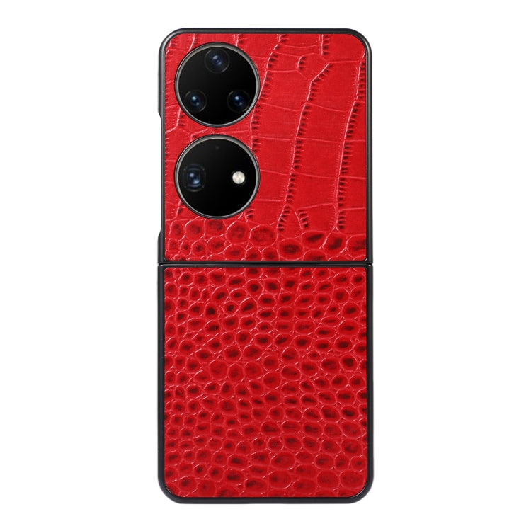 Para Huawei P50 Pocket CroCodile Top Cower Cowhide Thebe Funda telefónica (rojo)