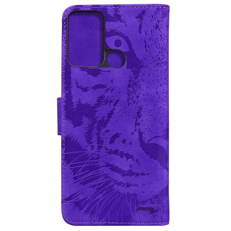 Para ZTE Blade A52 Tiger Pattern Pattern Horizontal Flip de cuero Funda (Púrpura)