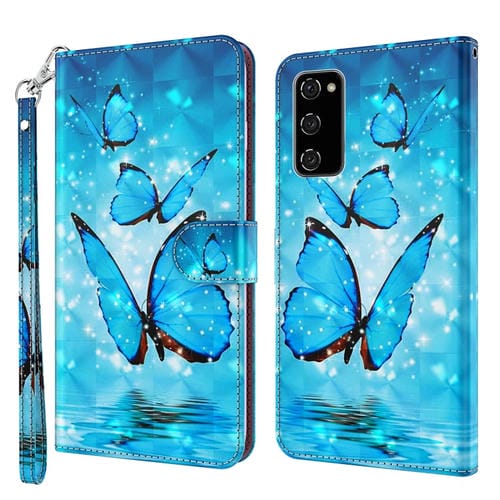 Funda para Samsung Galaxy A03S 166mm TPU y Cuero PU con Patrón de Pintura 3D (Tres Mariposas)