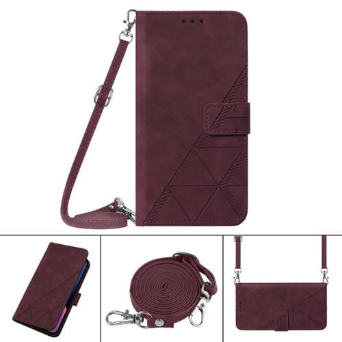 Funda de Cuero para ZTE Blade A71 Crossbody 3D con Estampado en Relieve (Rojo del Vino)