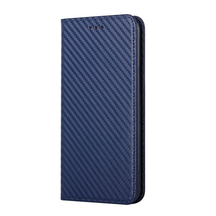 Para Samsung Galaxy S22 Ultra 5G Carbon Fiber Texture Titular de la funda de cuero (Azul)