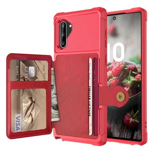 Para Samsung Galaxy Note10 Bolsa de Tarjeta Magnética Bolsa de Tarjeta Caja de Teléfono de Cuero (Rojo)