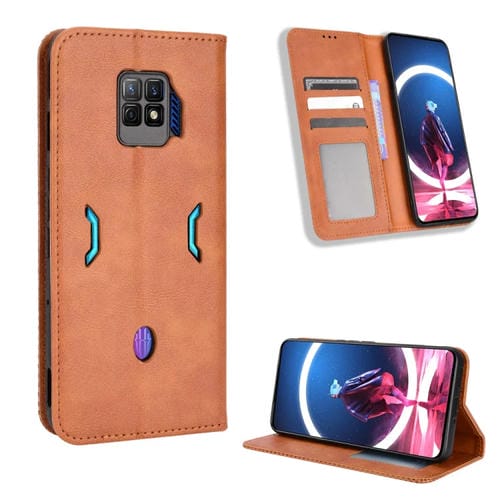 Para ZTE Nubia Red Magic 7 Pro Magnetic Buckle Retro Texture Cuero Case (marrón)