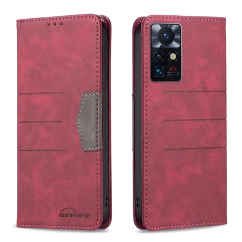 Para infinix cero x neo magnético empalme de cuero estuche (rojo)