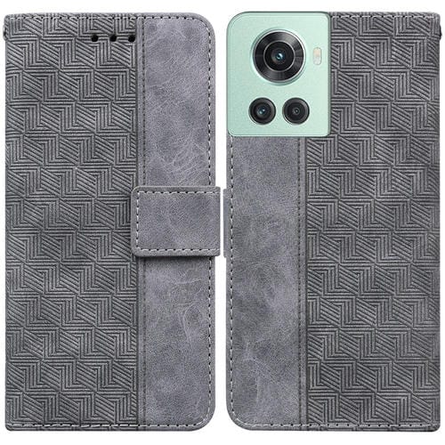 Estuche de Cuero para OnePlus 10R Ace Geometric en Relieve (Gris)
