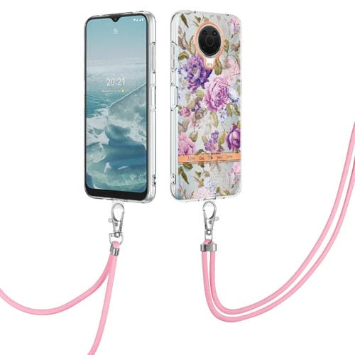 Para la caja de teléfono TPU de la serie Nokia G20/G10 Flowers con Lanyard (Purple Peony)