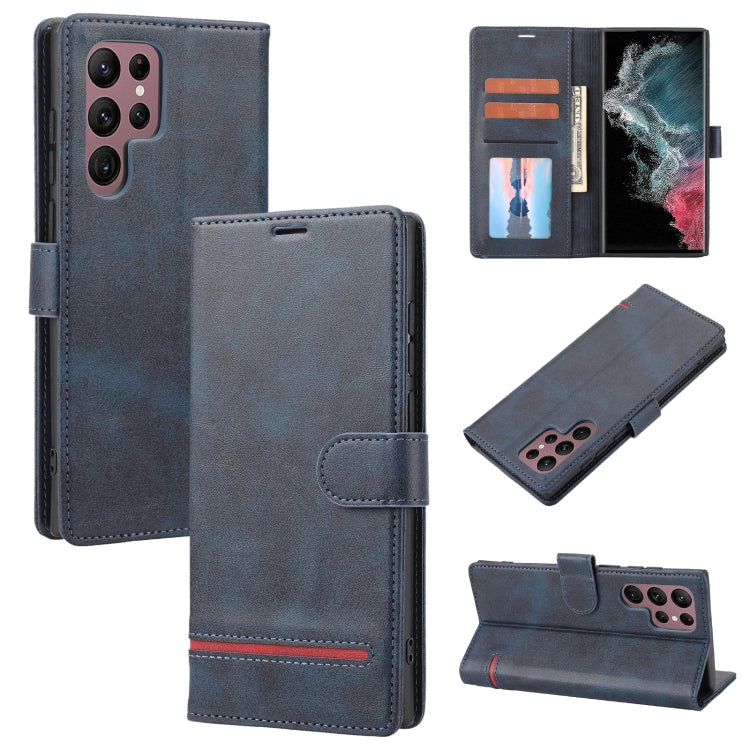 Para Samsung Galaxy S22 Ultra 5G Classic Wallet Flip Leather Case (azul)