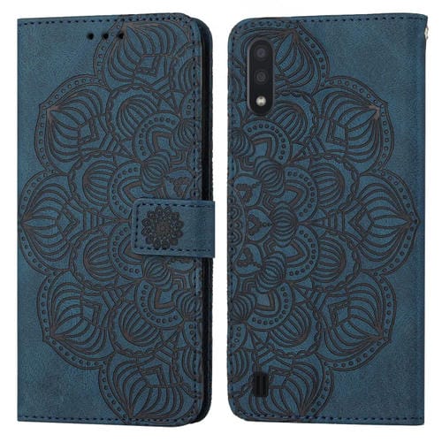 Para Samsung Galaxy A01 Mandala Flip Flip Leather Case (azul)
