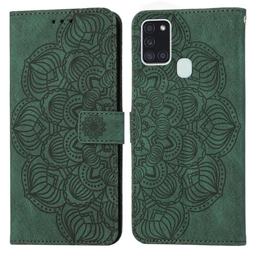 Para Samsung Galaxy A21S Mandala Flip Flip Leather Case (verde)