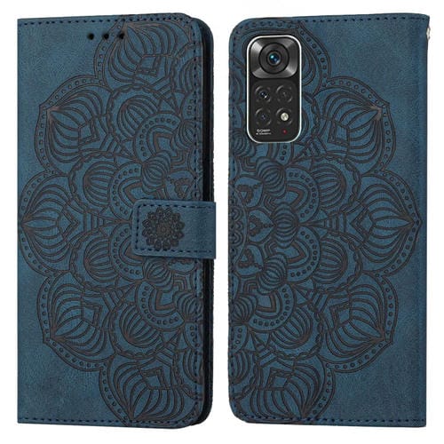 Para Xiaomi Redmi Note 11 Case de teléfono de cuero Flip en relieve de mandala internacional (azul)