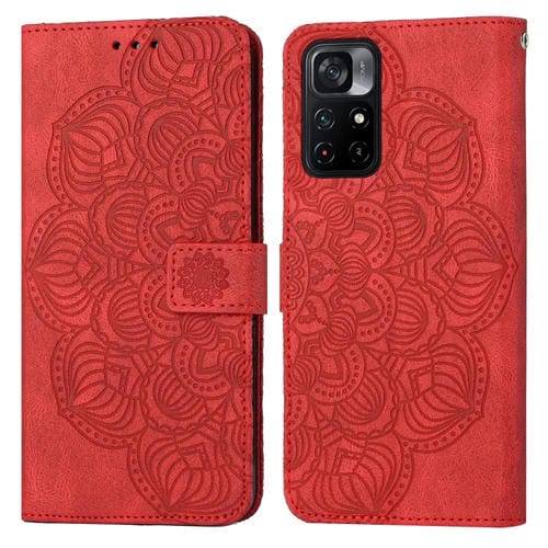 Para Xiaomi Redmi Note 11 5G Mandala Flip Flip Leather Case (rojo)