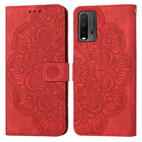 Para Xiaomi Poco M3 Mandala Flip Flip Leather Case (rojo)