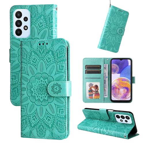Estuche para Teléfono Samsung Galaxy A23 4G/5G M23 5G F23 5G Cuero Estampado Girasol (Verde)
