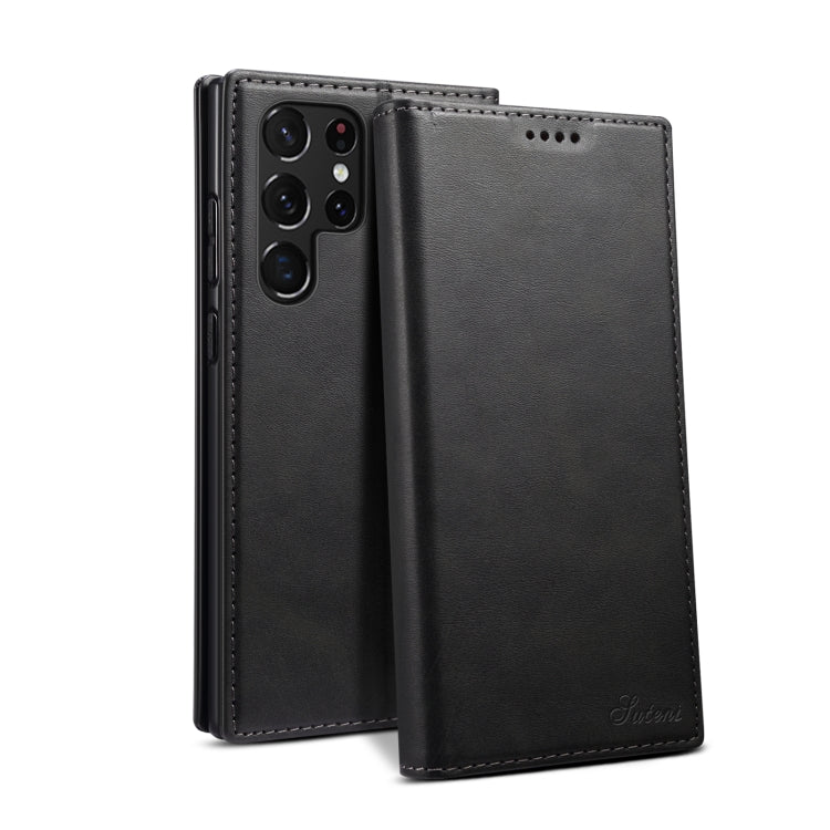 For Samsung Galaxy S22 Ultra Calf Texture Horizontal Flip Leather Phone Case(Black)